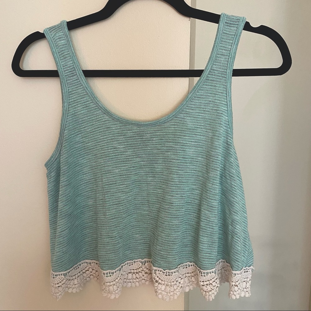 Sage green lace-trim crop tank